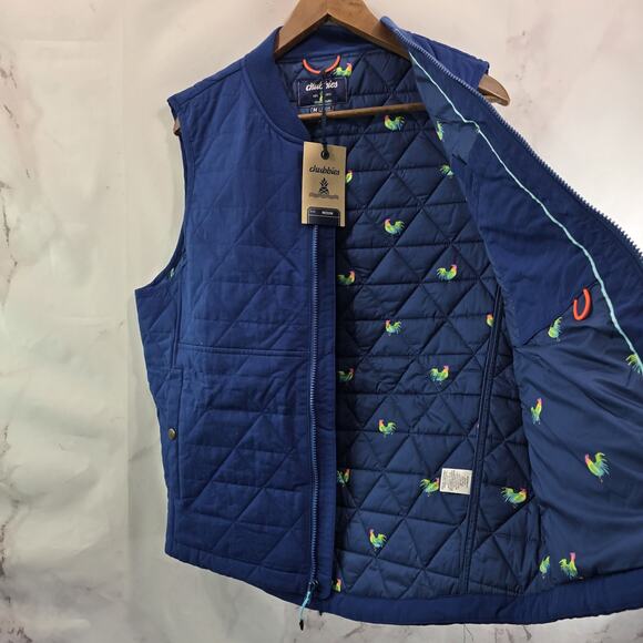 Chubbies Jacket Mens Medium Blue Vest Quilted Nylon Bomber Rooster Easy Going - Picture 8 of 11